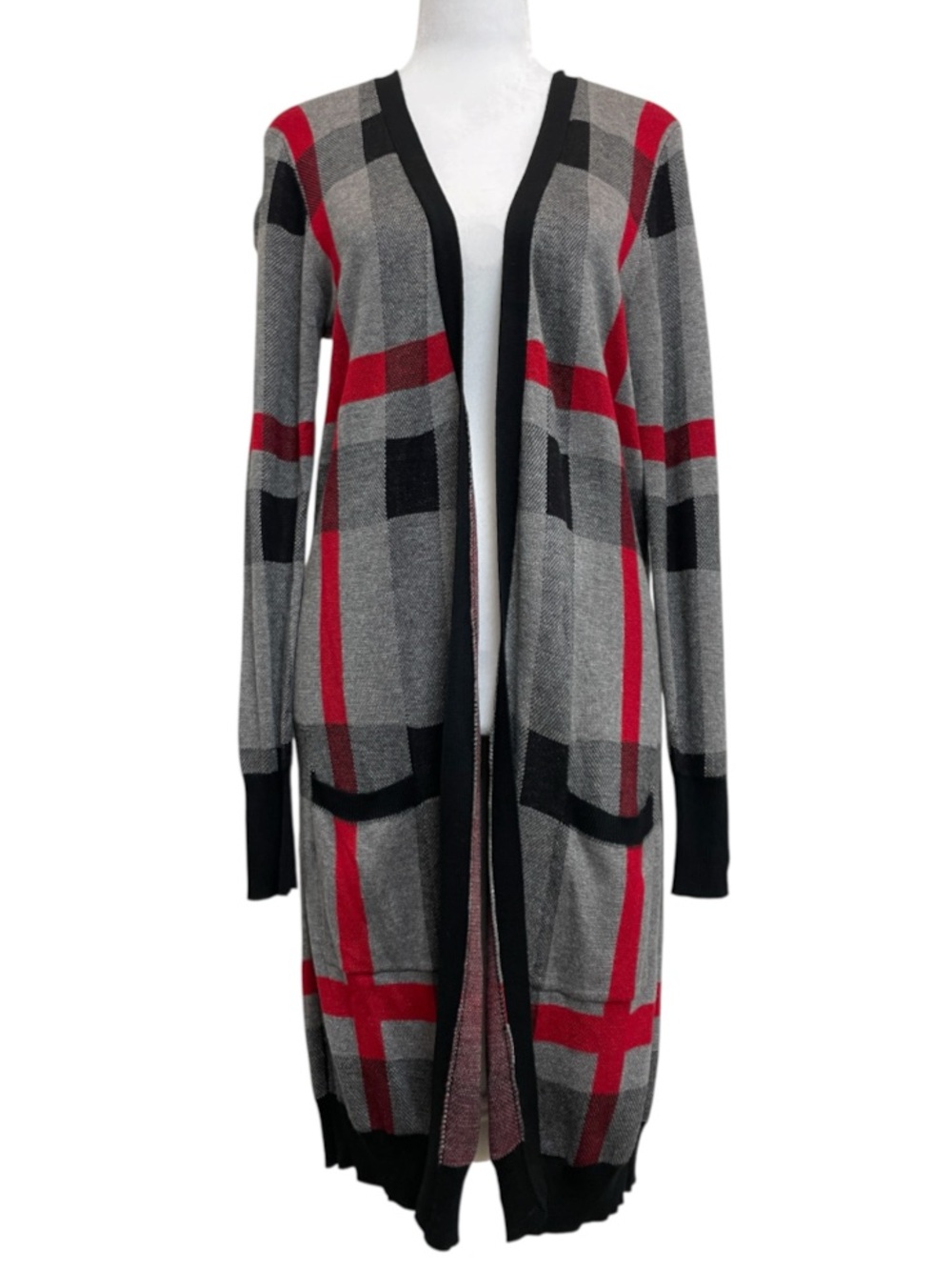 Joseph A. Gray Plaid Longline Open Front Duster Cardigan